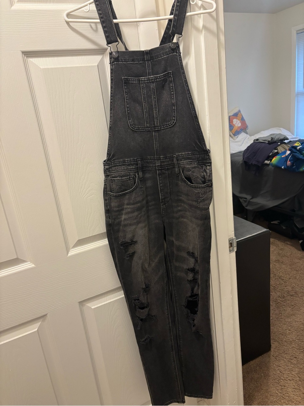 American Eagle Outfitters Women's Black Distressed Denim Overalls
